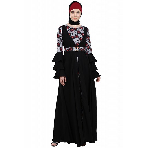 Umbrella Abaya with Digital Rose print